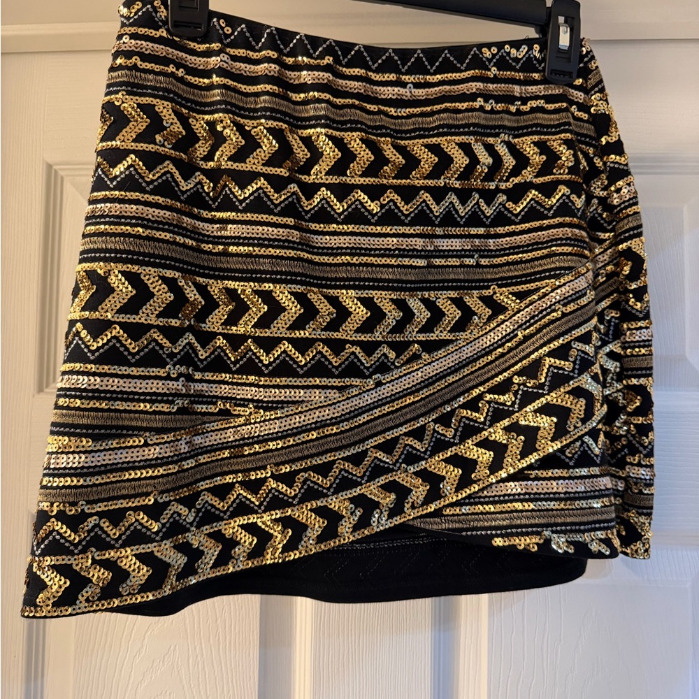 Madeline Black and Gold Sequin Mini Skirt